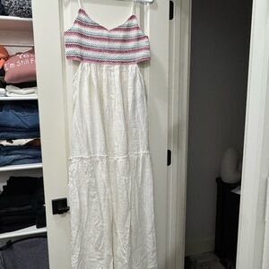 Roxy White and Blue/Red Crochet Detail -Size L - NWT